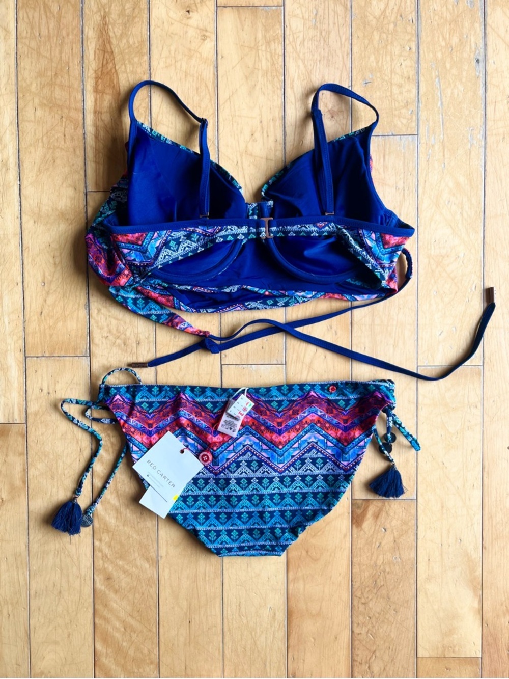 Red Carter NEW Wrap Colorful Aztec Print (Top & Bottom) Bikini Set Size Medium - Picture 3 of 7